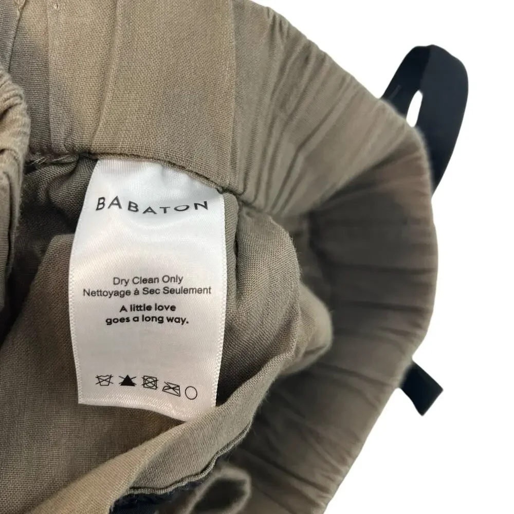 Aritzia Babaton Day Linen Pants Drawstring Ankle Beige Brown‎ Khaki Size Medium